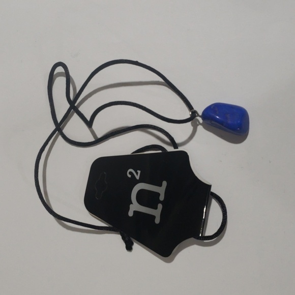 Natural Blue Stone Pendant Necklace on Black Cord - Unisex Bohemian Jewelry - Picture 7 of 7